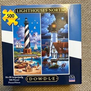 Dowdle Lighthouses North 500 Piece Puzzle - Blue and White